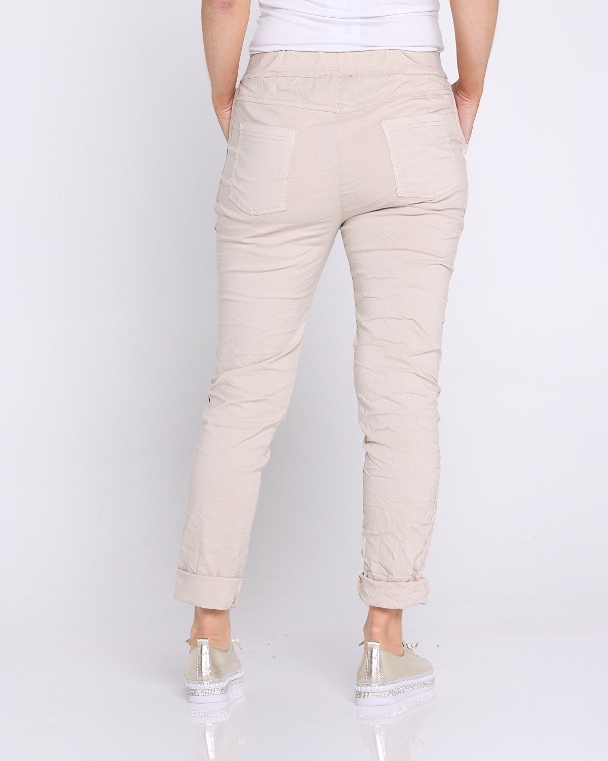 Zadie Stretch Crinkle Pants - Beige