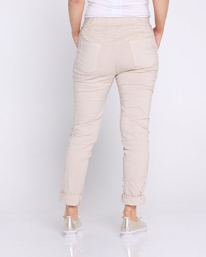 Zadie Stretch Crinkle Pants - Beige