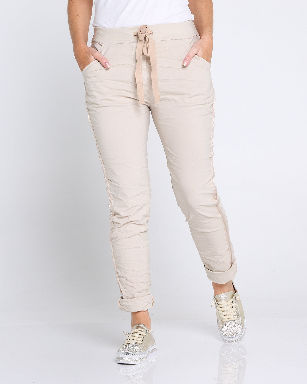 Zadie Stretch Crinkle Pants - Beige
