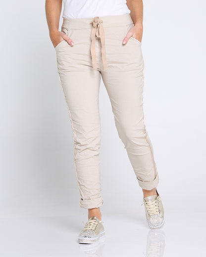 Zadie Stretch Crinkle Pants - Beige
