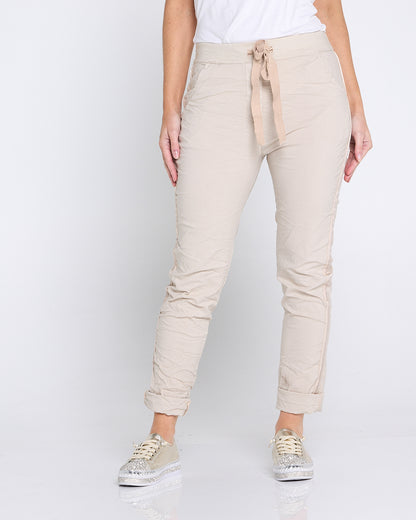 Zadie Stretch Crinkle Pants - Beige