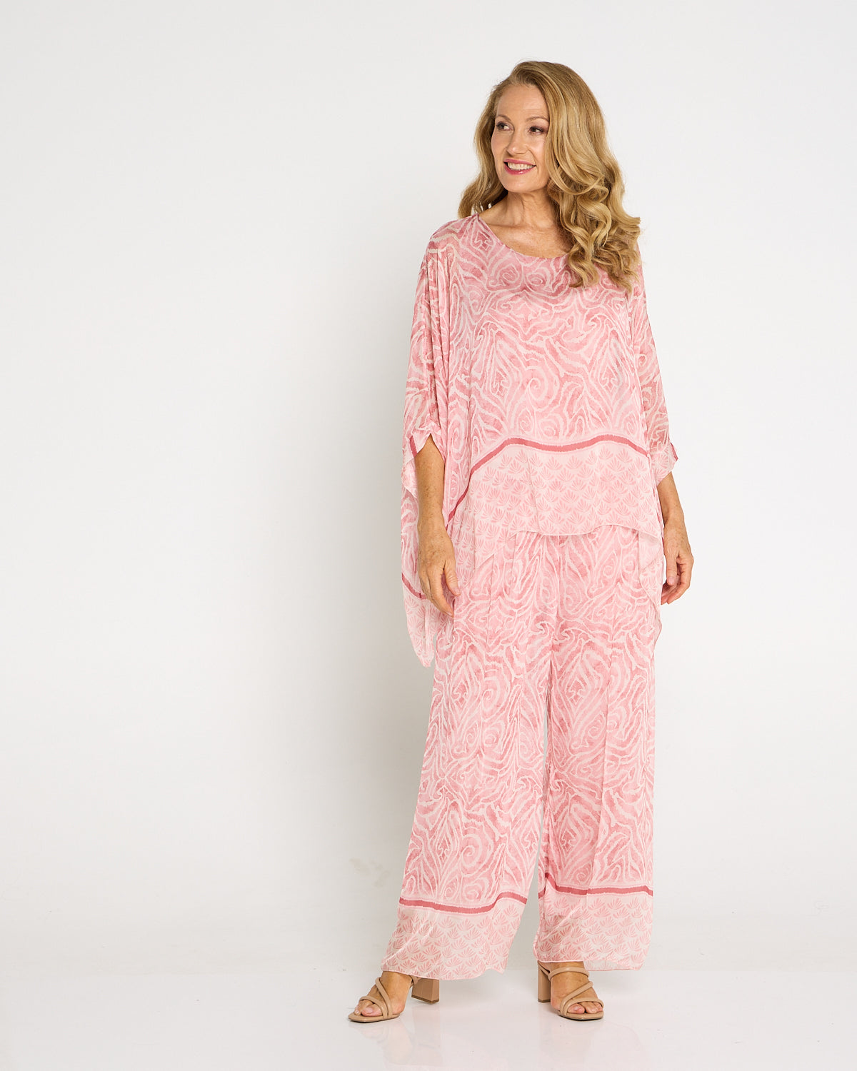 Arlette Silk Pants - Shell Pink Swirl