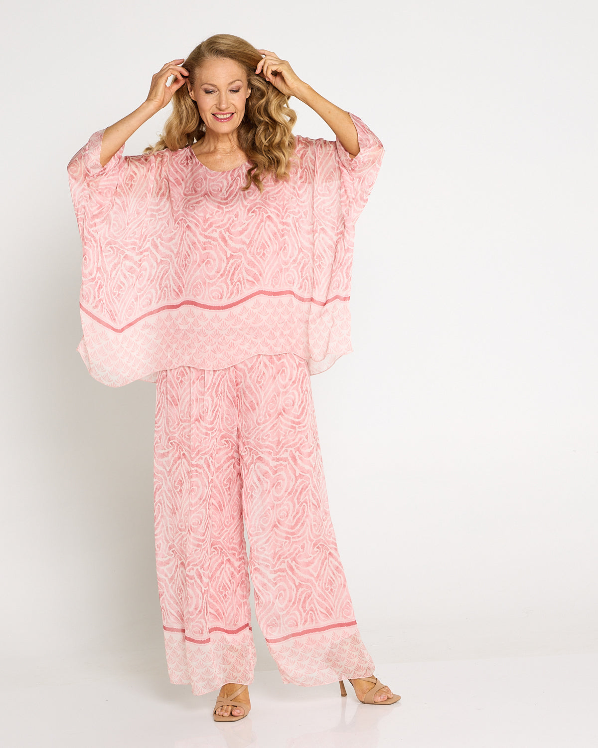 Luciana Silk Top - Shell Pink Swirl