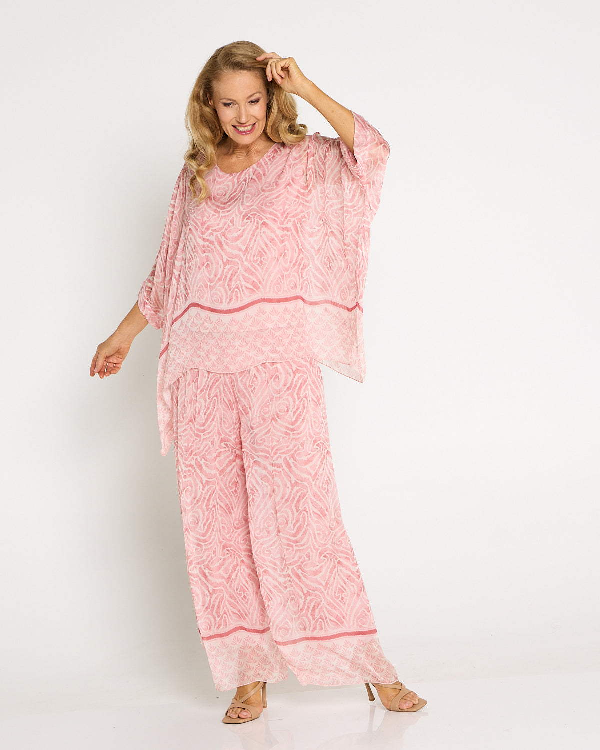 Luciana Silk Top - Shell Pink Swirl