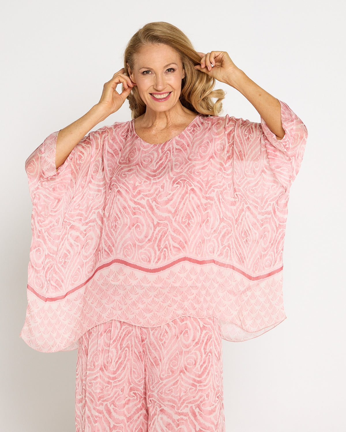 Luciana Silk Top - Shell Pink Swirl