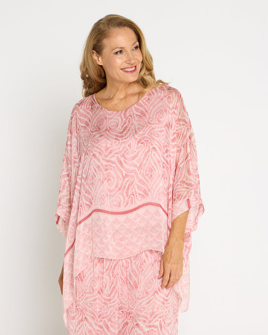 Luciana Silk Top - Shell Pink Swirl