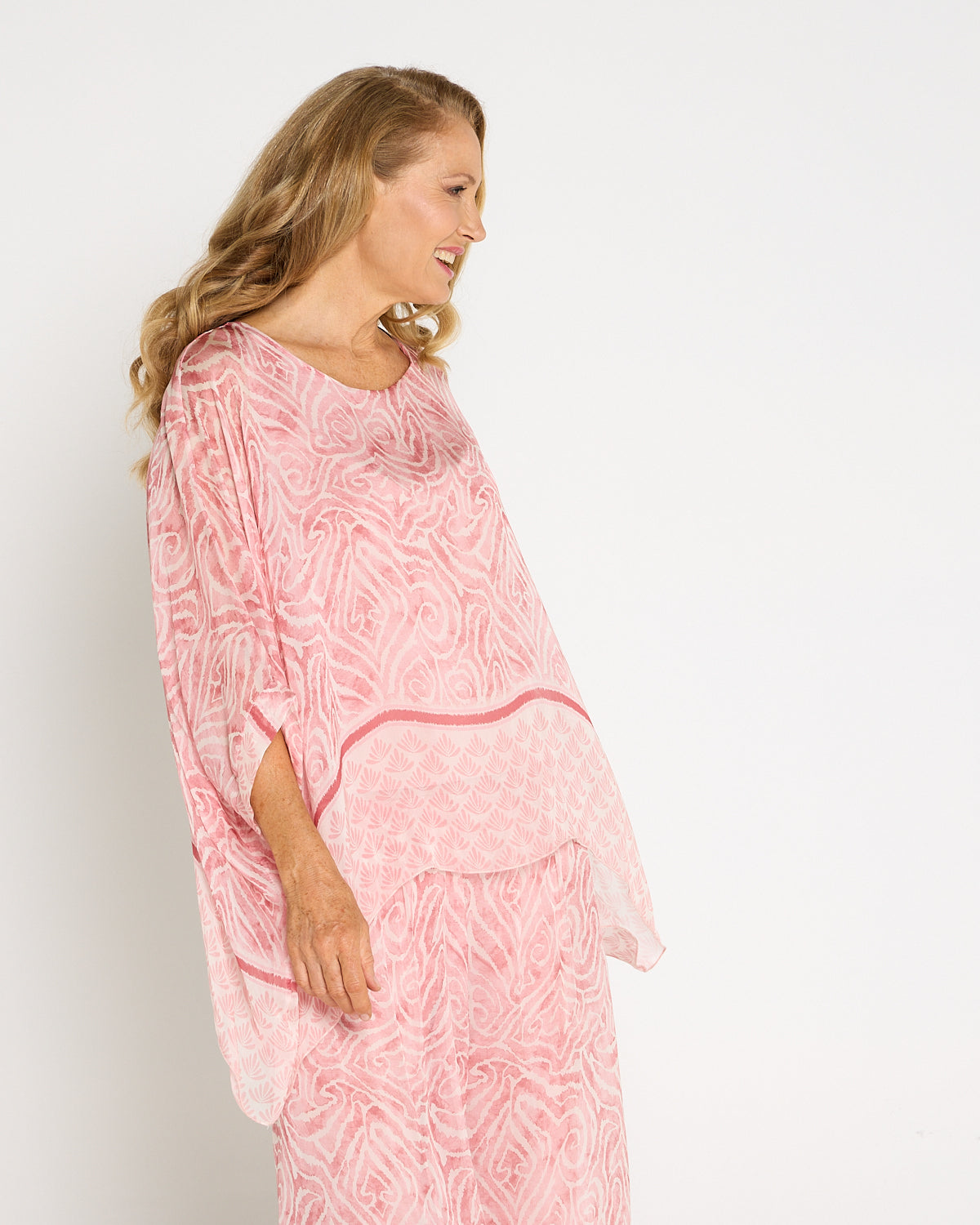 Luciana Silk Top - Shell Pink Swirl