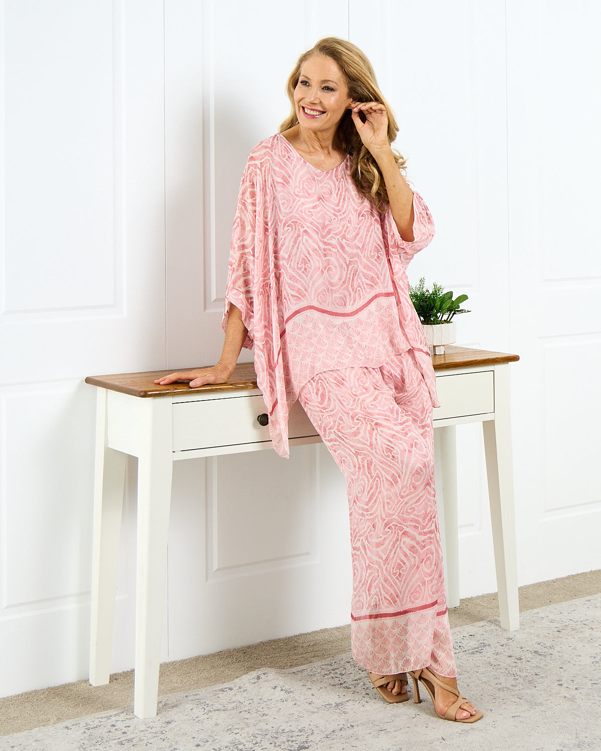 Arlette Silk Pants - Shell Pink Swirl