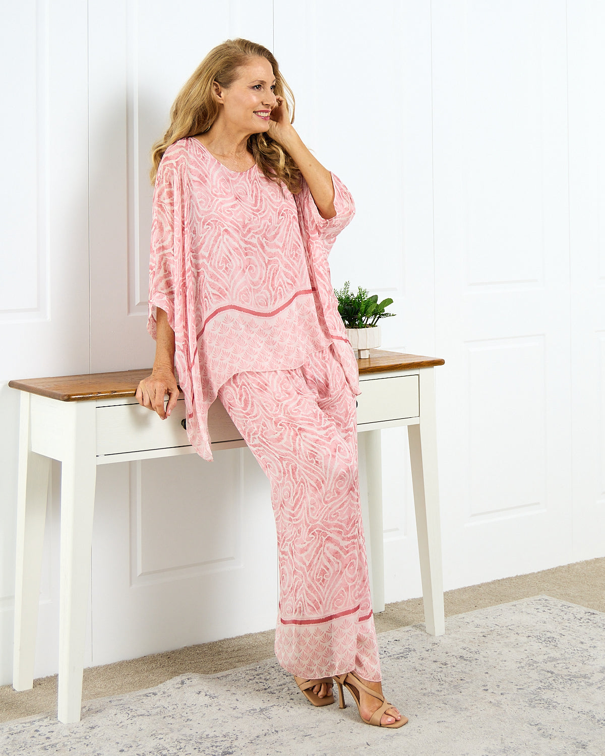 Arlette Silk Pants - Shell Pink Swirl