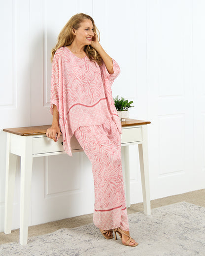 Arlette Silk Pants - Shell Pink Swirl