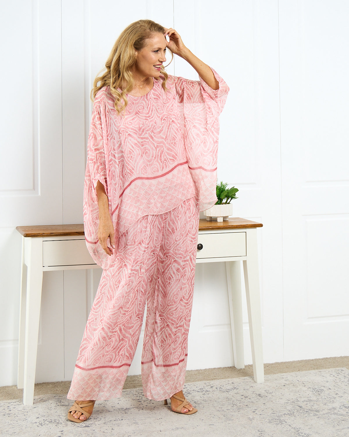 Arlette Silk Pants - Shell Pink Swirl