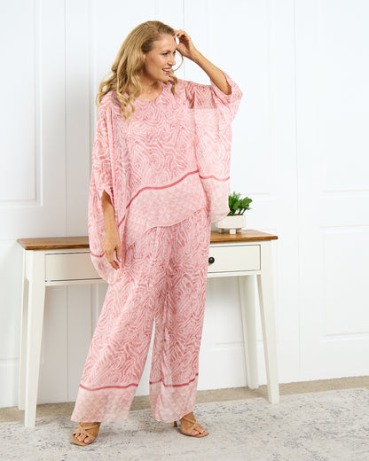 Arlette Silk Pants - Shell Pink Swirl