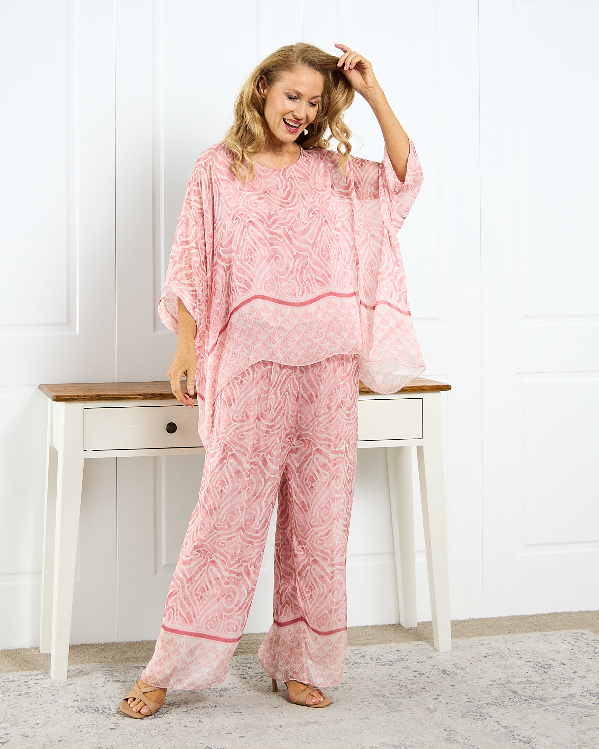 Luciana Silk Top - Shell Pink Swirl