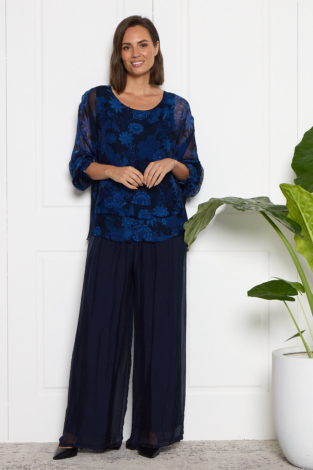 Arlette Silk Pants - Blue Navy