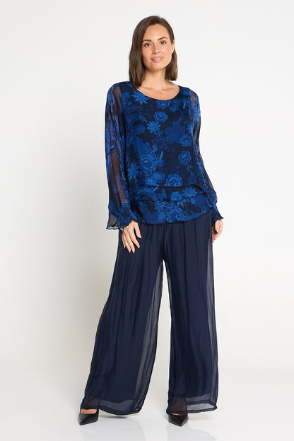 Arlette Silk Pants - Blue Navy