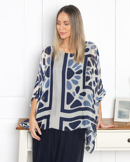 Luciana Top & Arlette Pants - Navy Mosaic