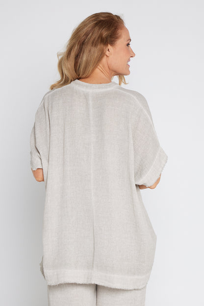 Riya Linen & Cotton Top - Beige