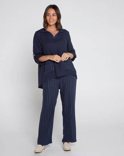 Zeta Linen Pants - Navy Pinstripe