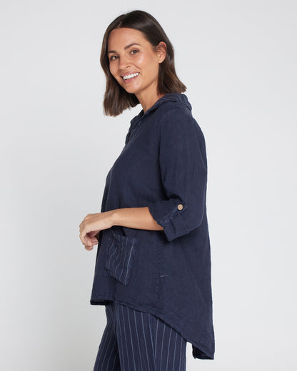 Nina Linen Top - Navy