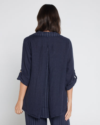 Nina Linen Top - Navy