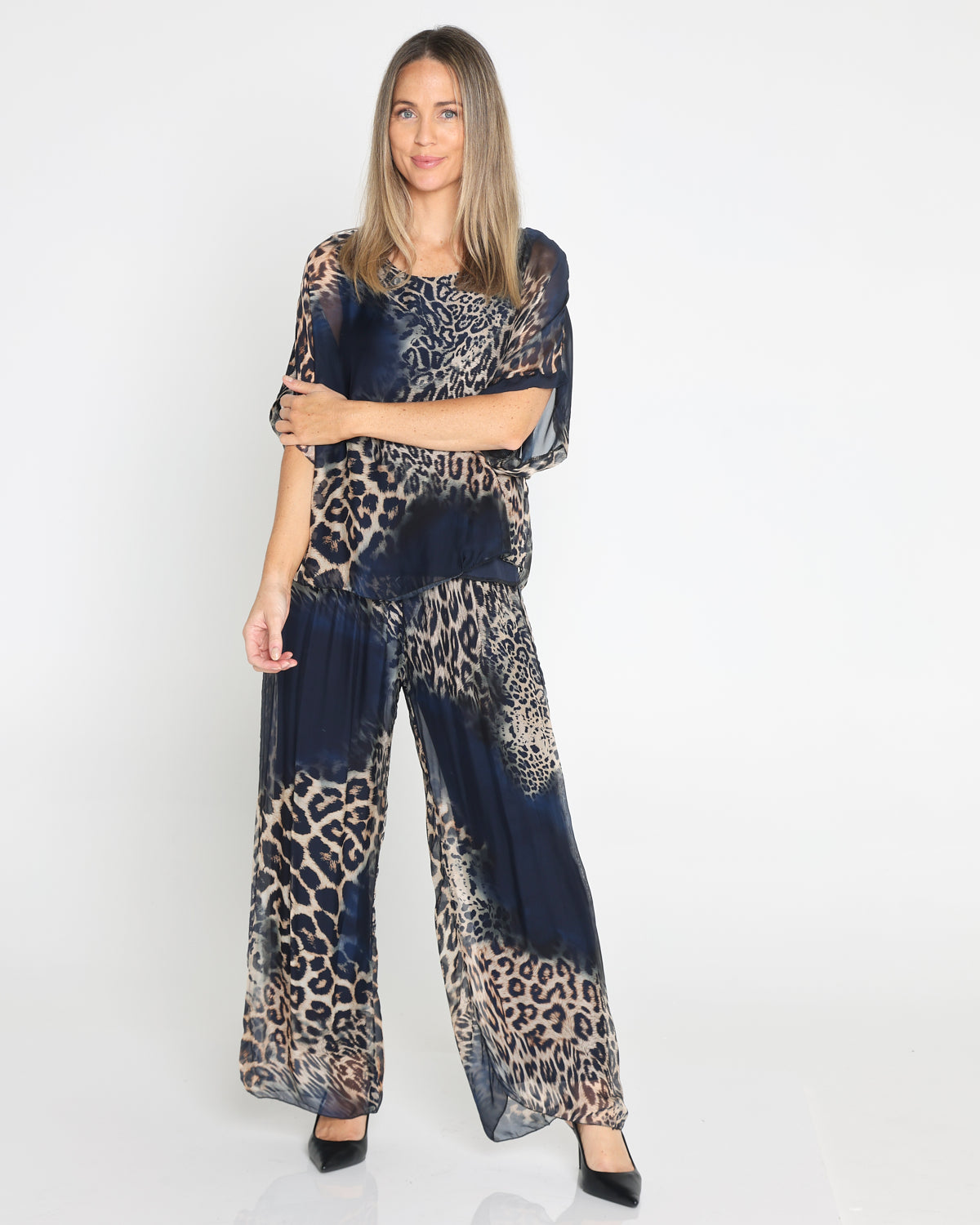 Arlette Silk Pants  - Navy Leopard