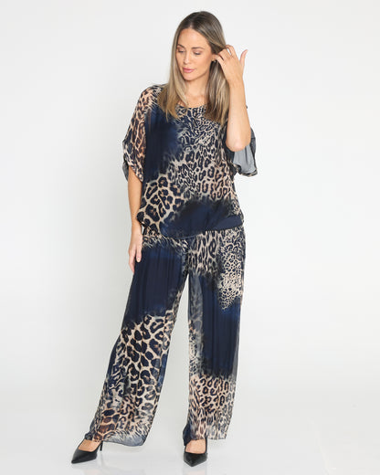 Arden Silk Top - Navy Leopard