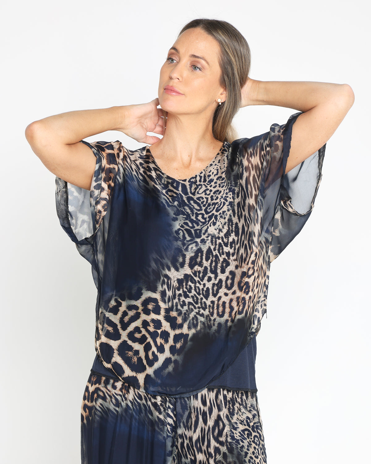 Arden Silk Top - Navy Leopard
