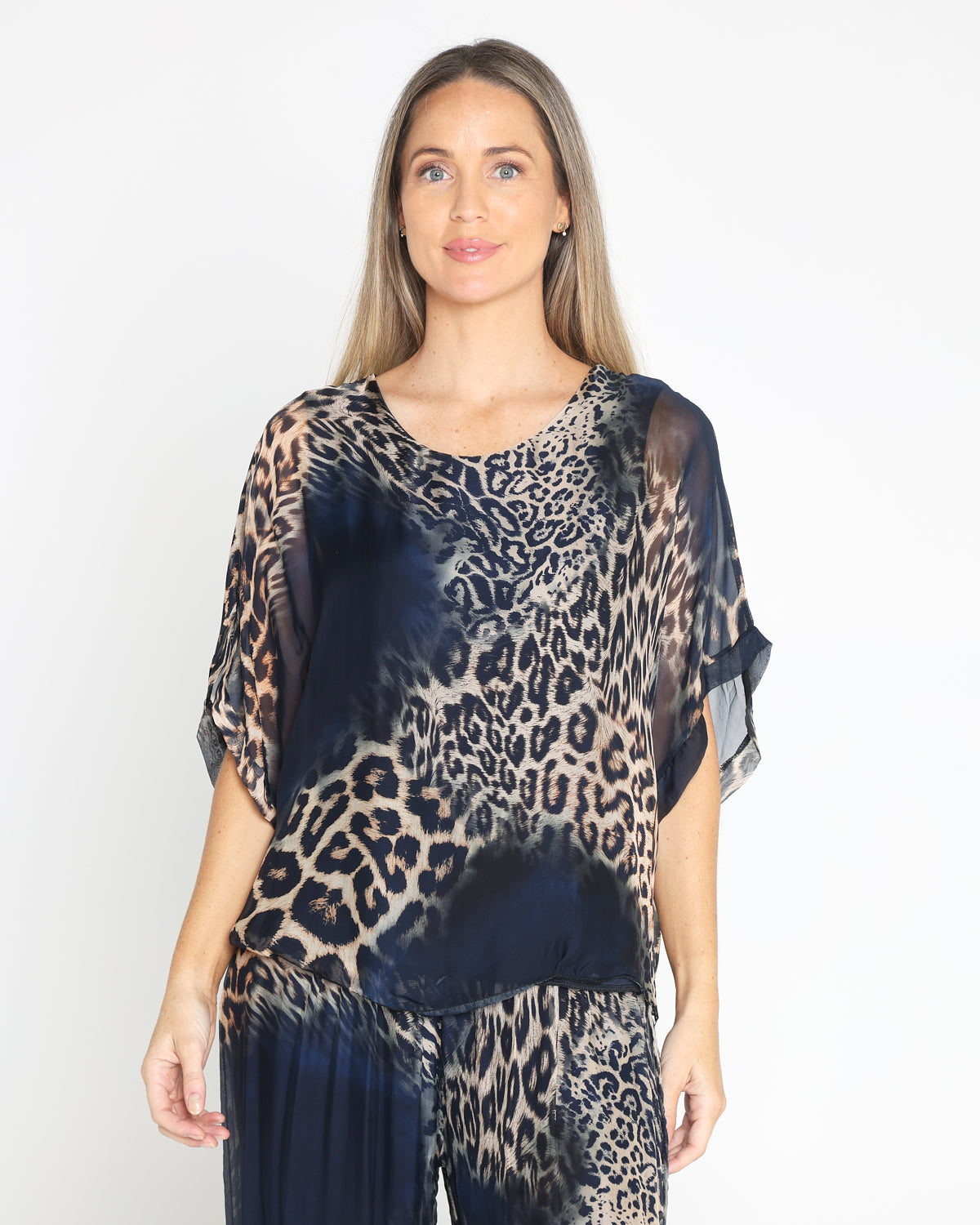 Arden Silk Top - Navy Leopard