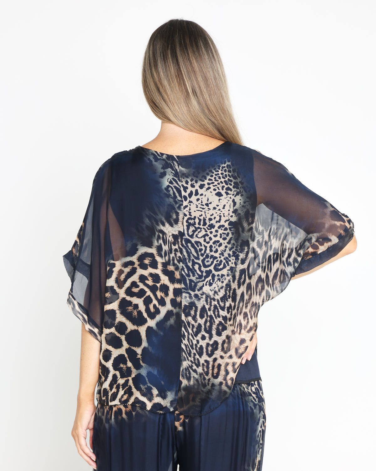 Arden Silk Top - Navy Leopard