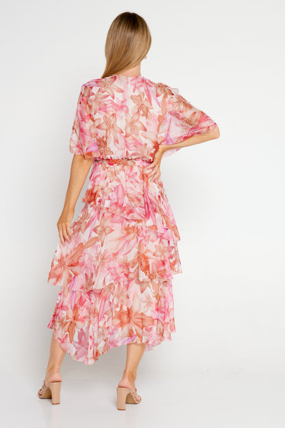 Estelle Chiffon Dress - Pink Tropical Floral