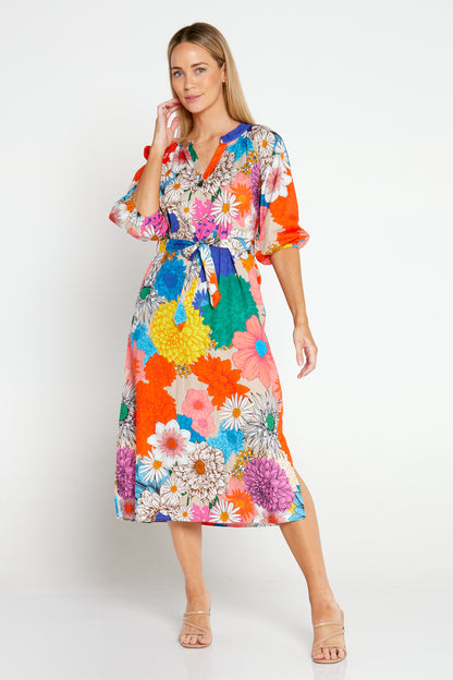 Magdelan Cotton Dress - Rainbow Bouquet