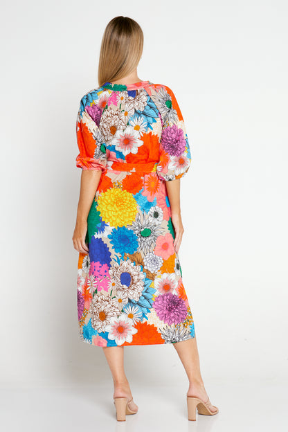 Magdelan Cotton Dress - Rainbow Bouquet