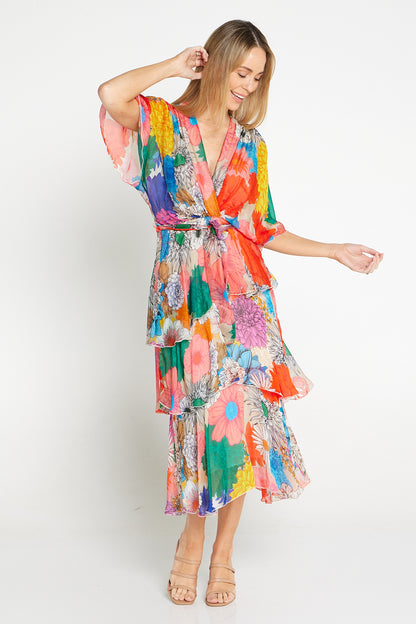 Loira Silk Dress - Rainbow Bouquet