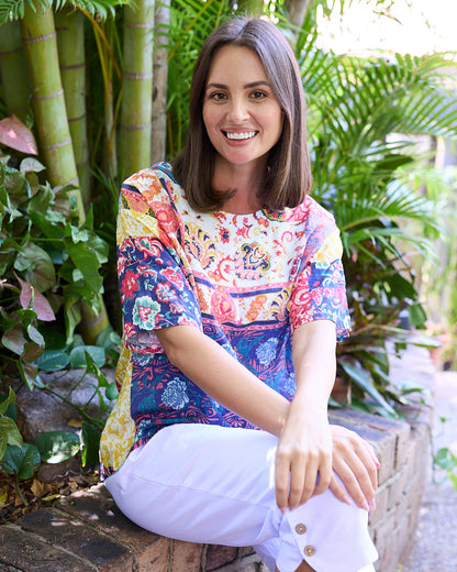 Laina Cotton Top - Dusk Patchwork