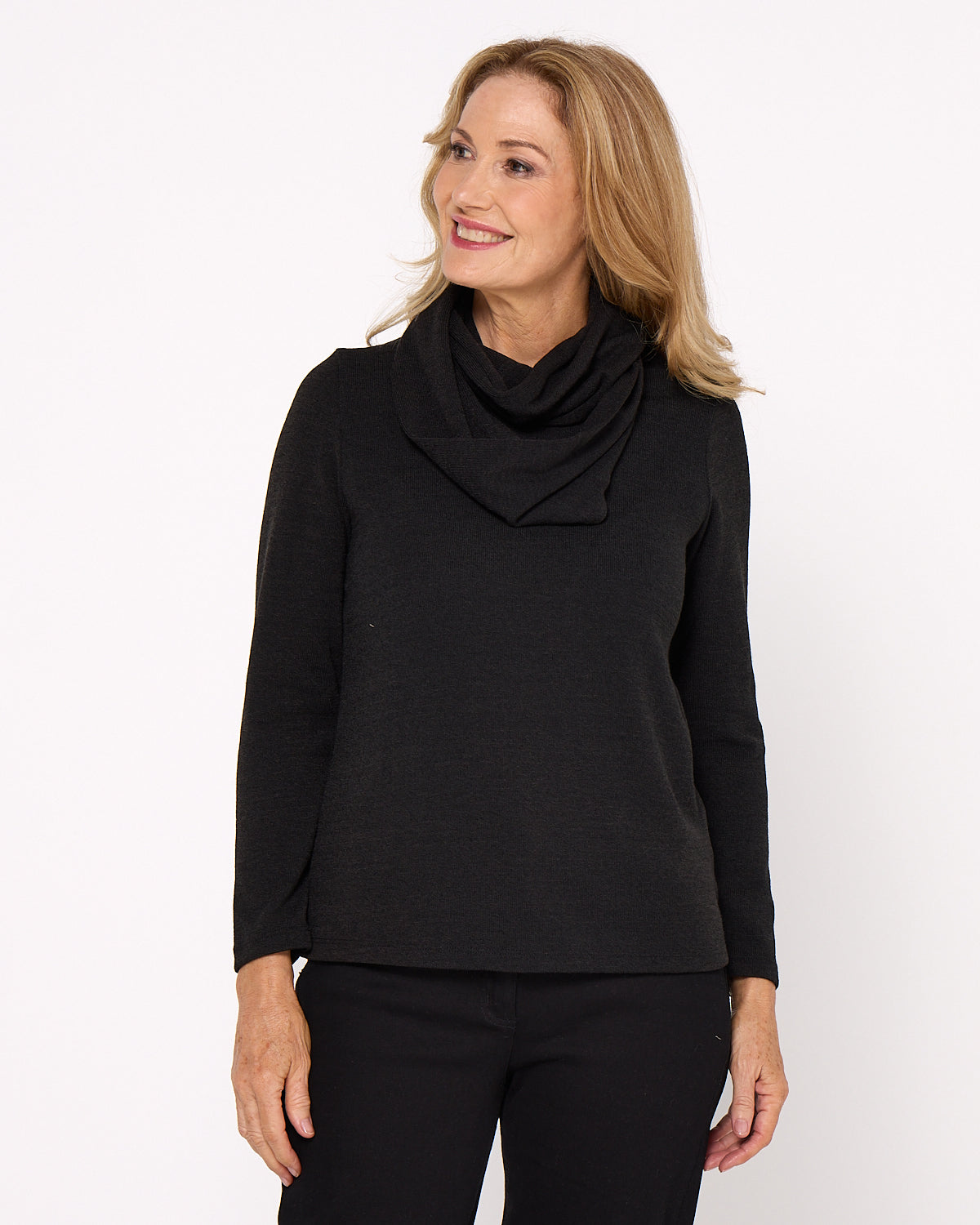 Lani Plain Knit Top & Snood - Black