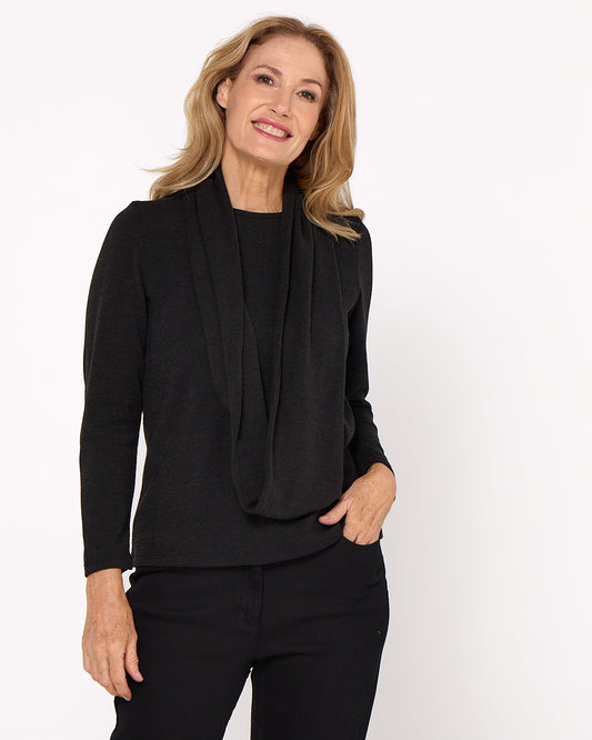 Lani Plain Knit Top & Snood - Black