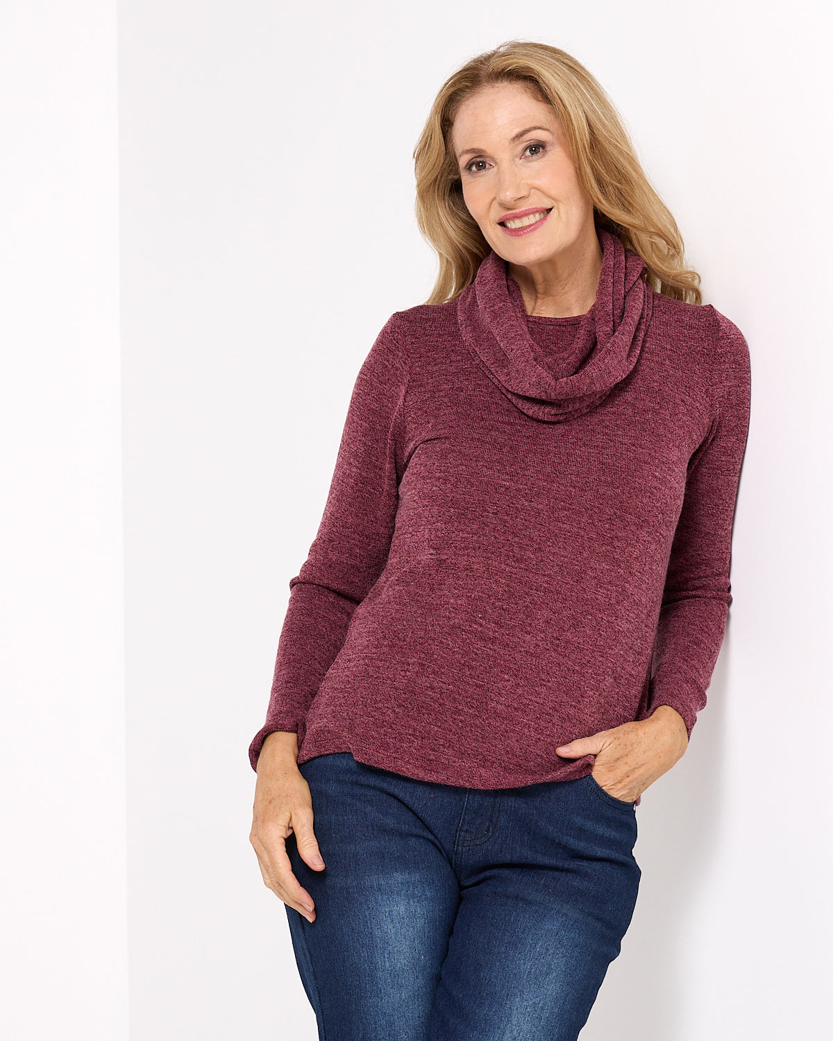 Lani Plain Knit Top & Snood - Wine