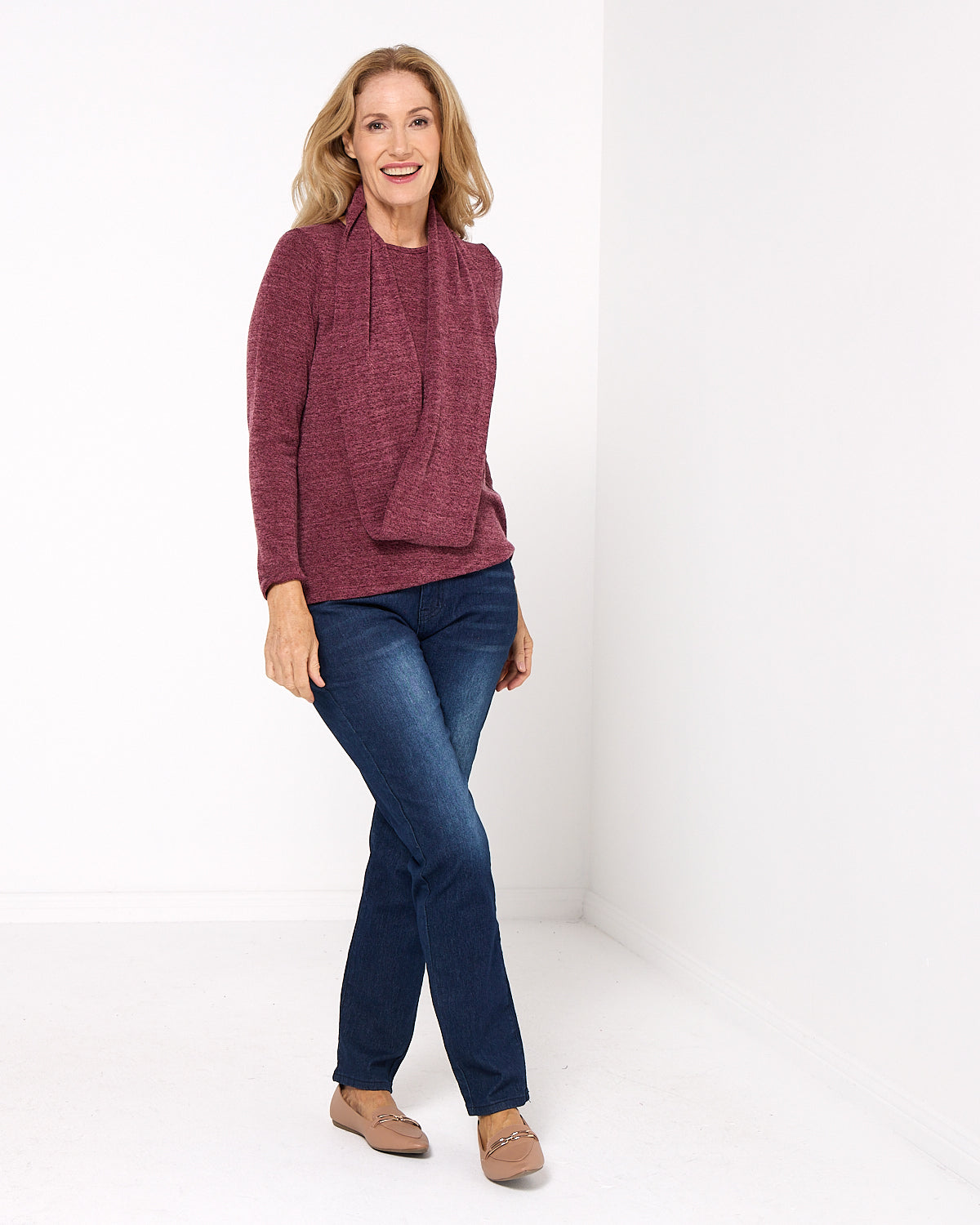 Lani Plain Knit Top & Snood - Wine