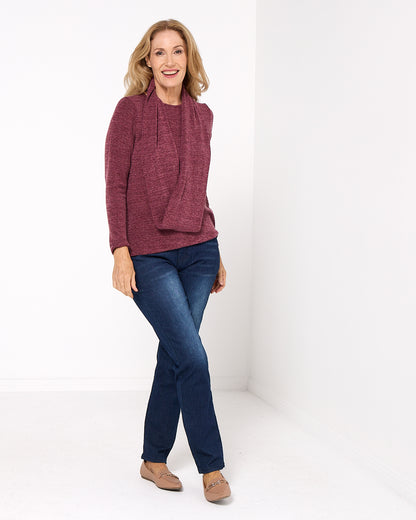 Lani Plain Knit Top & Snood - Wine