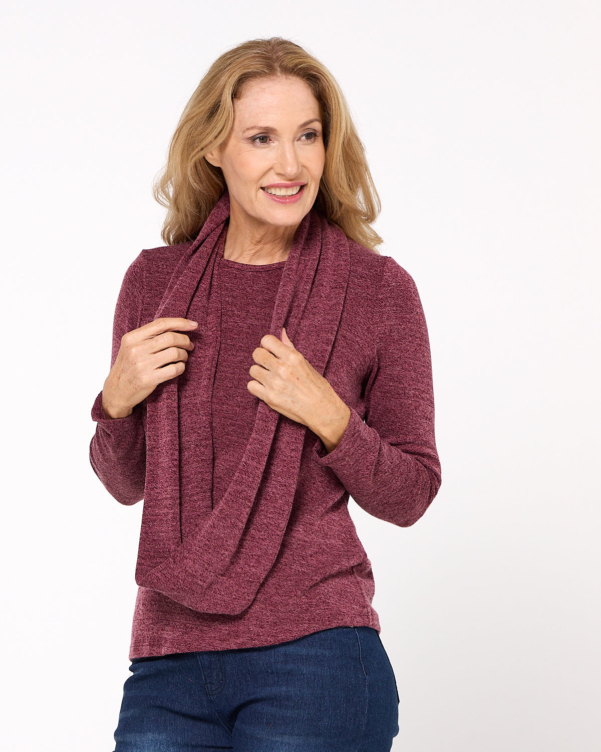 Lani Plain Knit Top & Snood - Wine