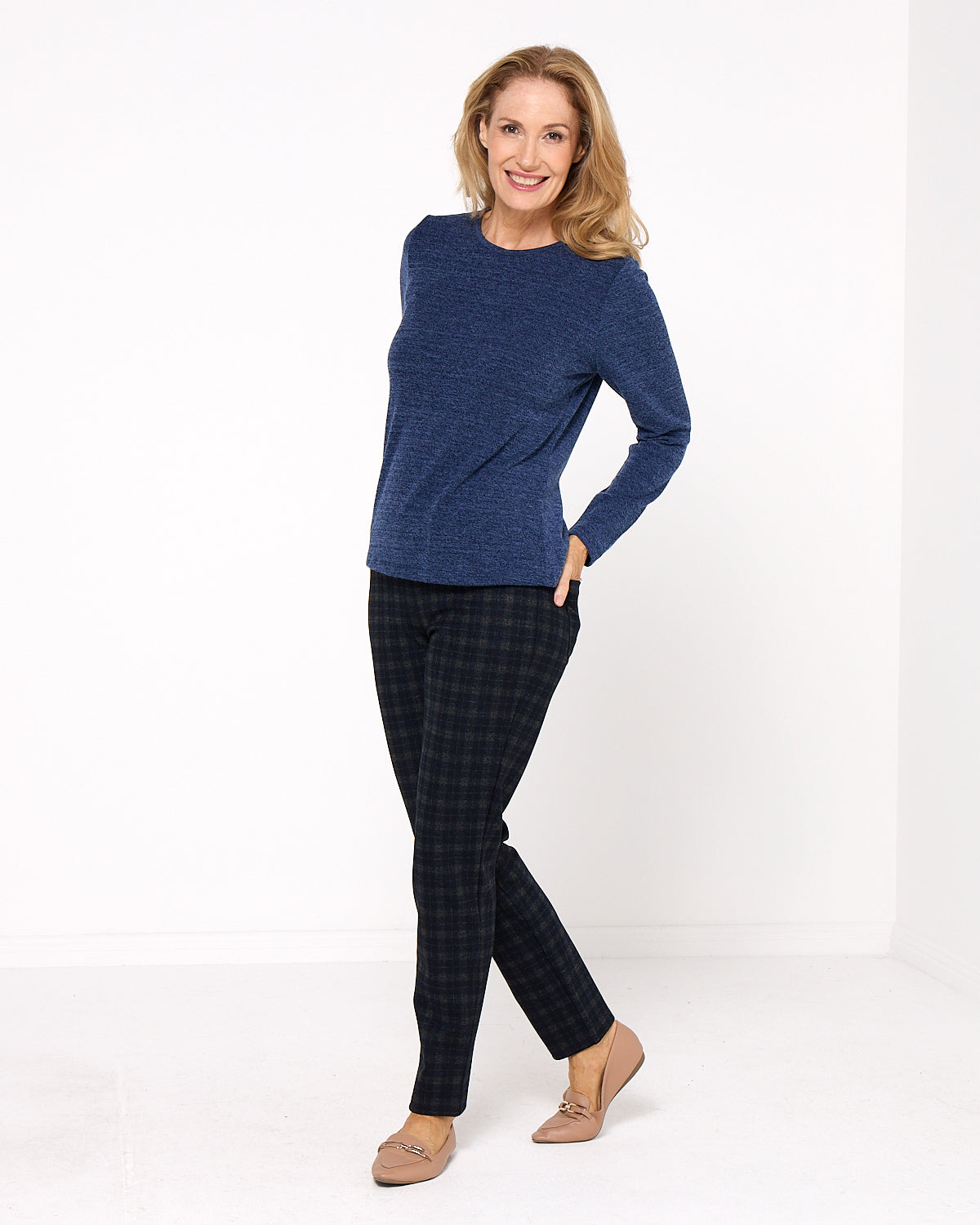 Lani Plain Knit Top & Snood - Navy
