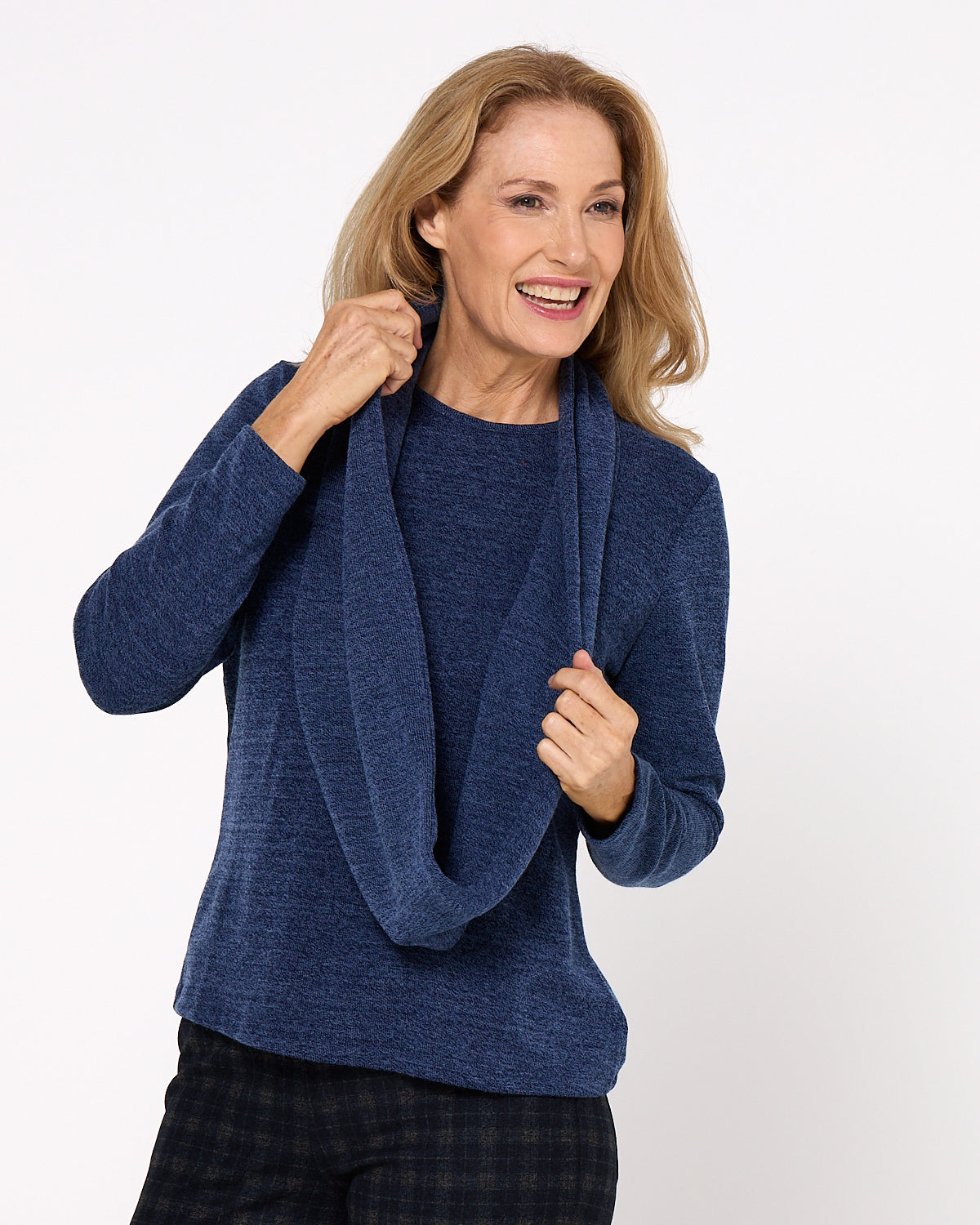 Lani Plain Knit Top & Snood - Navy
