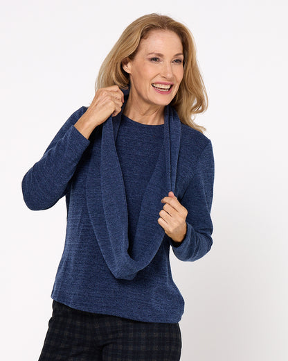 Lani Plain Knit Top & Snood - Navy
