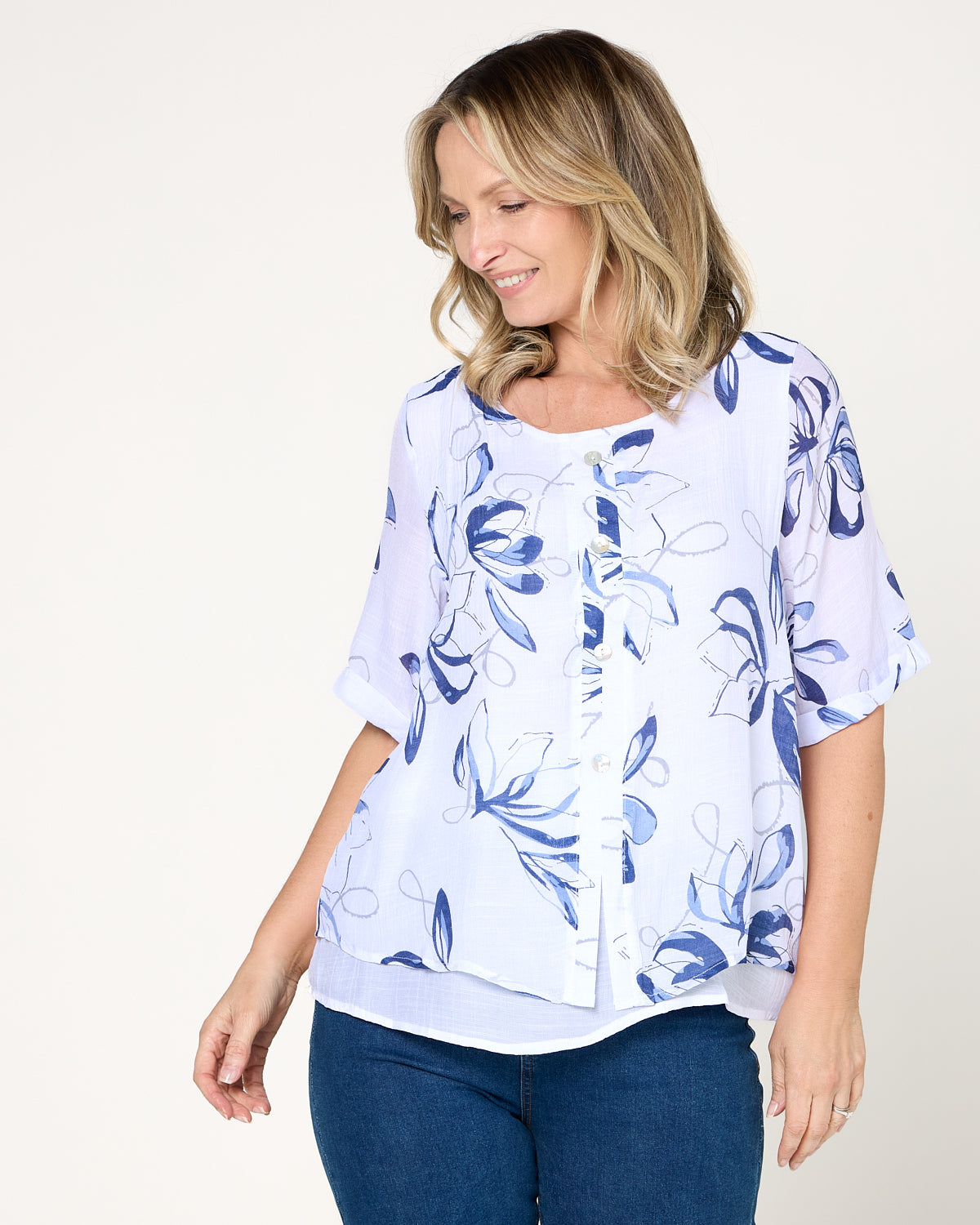 Penistone Layered Top - Denim Floral