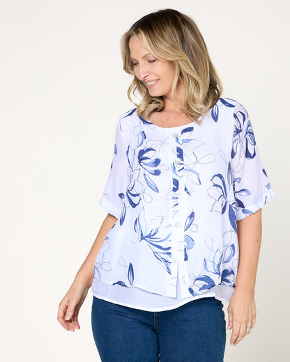 Penistone Layered Top - Denim Floral