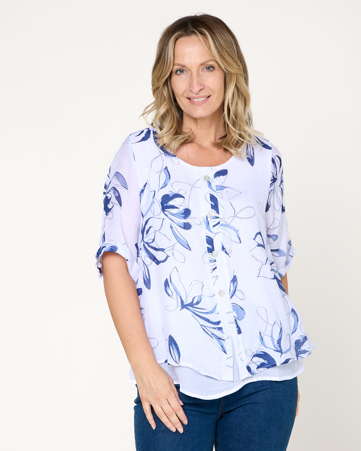 Penistone Layered Top - Denim Floral