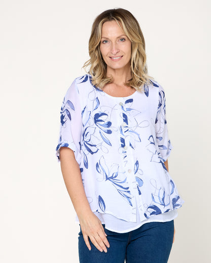 Penistone Layered Top - Denim Floral