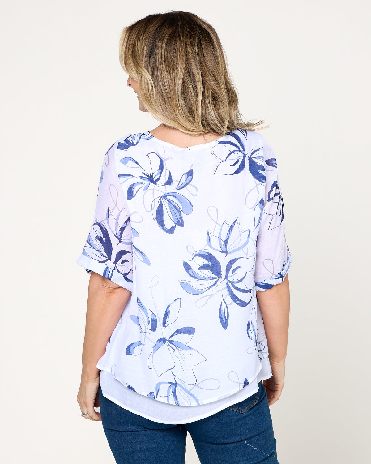 Penistone Layered Top - Denim Floral