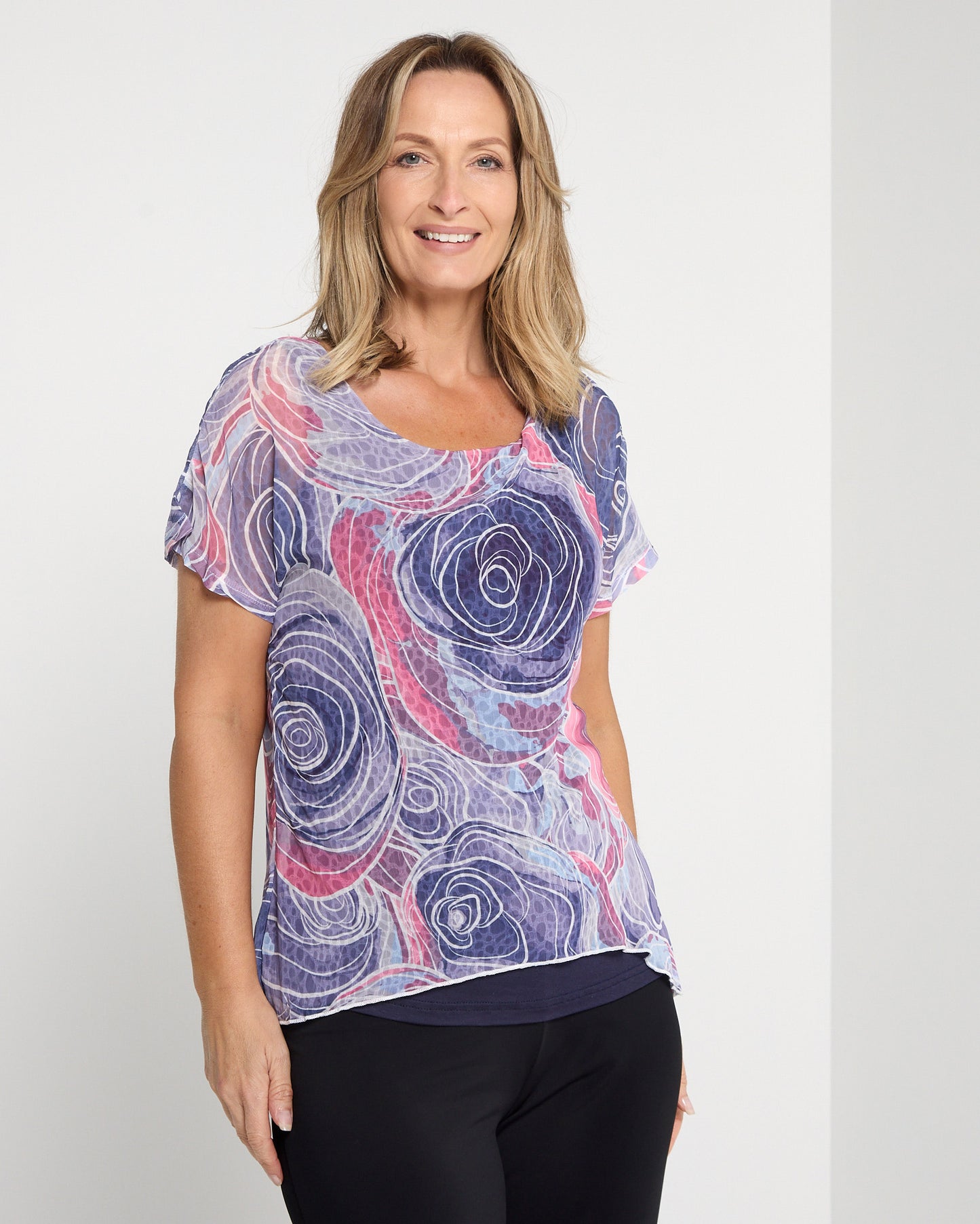 Jenna Layered Top - Mauve Swirl