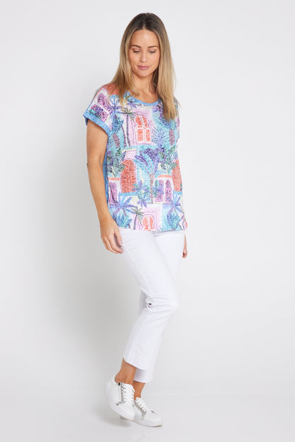 Layla Print Burn-Out Top - Ocean Palms